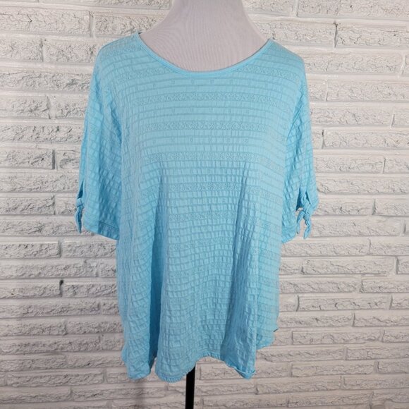 Ruby Rd Womens Top 2X Plus Tee Blue Tied Short Sleeve Eyelet Lightweight BLU189E - Picture 1 of 9